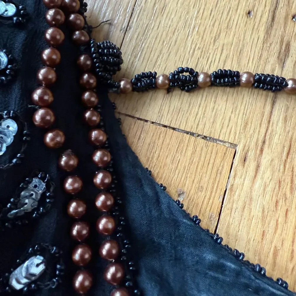 Vintage JLB Silk Black Beaded Sequin Tunic Top Size L (approx) 80's 90's Holiday - Picture 6 of 15